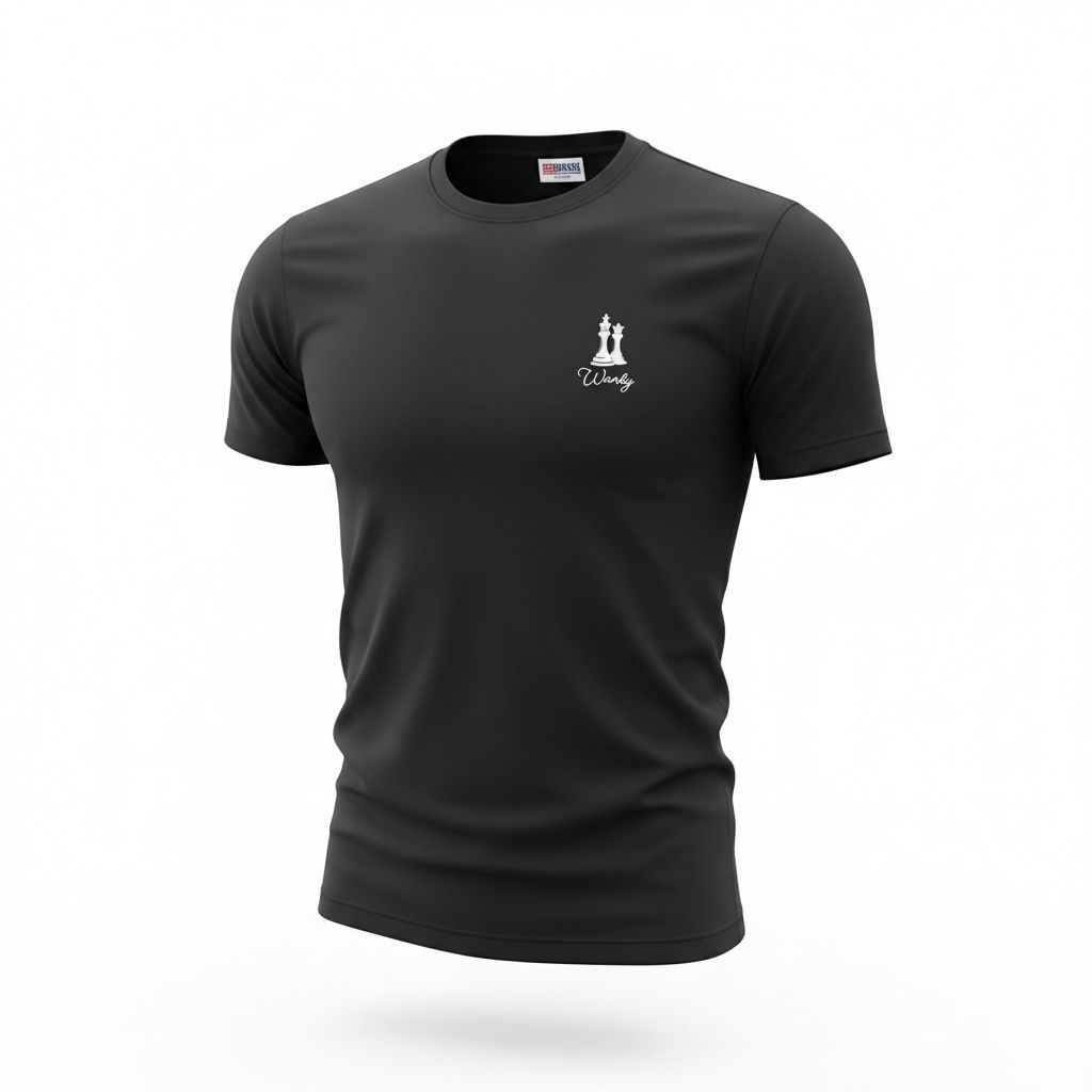 Men's Black Minimal Chess Logo Round Neck Half Sleeve Cotton Blend Casual T-Shirt