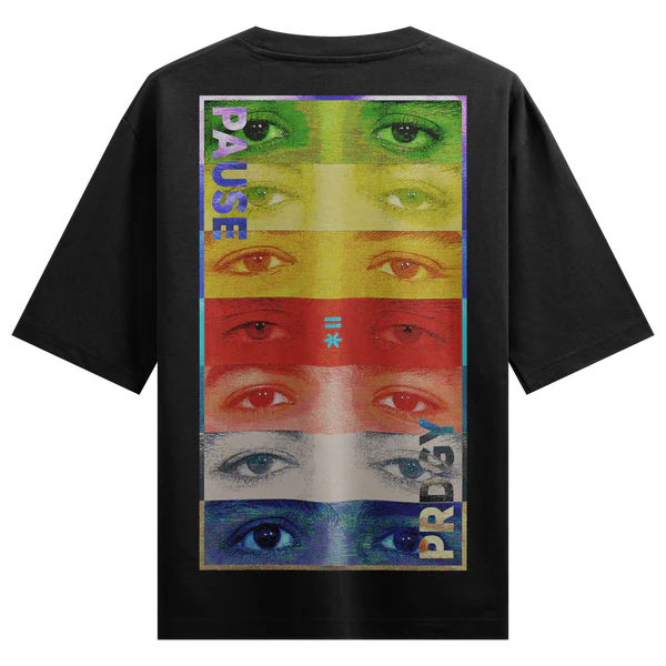 PAUSE Multicolor Eyes Graphic Oversized T-Shirt – Black