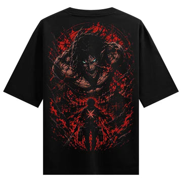 WANKY Titan Rage Oversized Black Graphic T-Shirt for Men