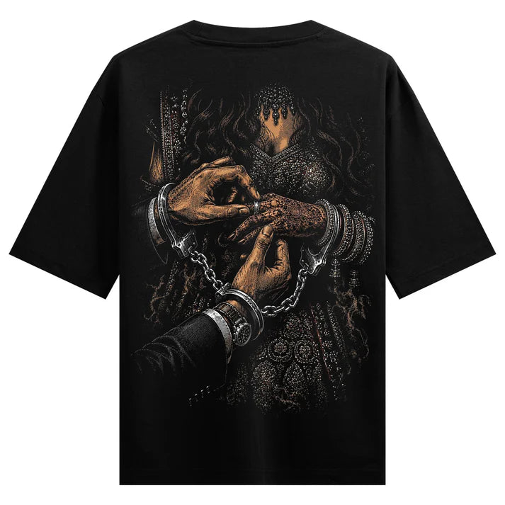 WANKY Bound Vows Oversized Black Graphic T-Shirt for Men