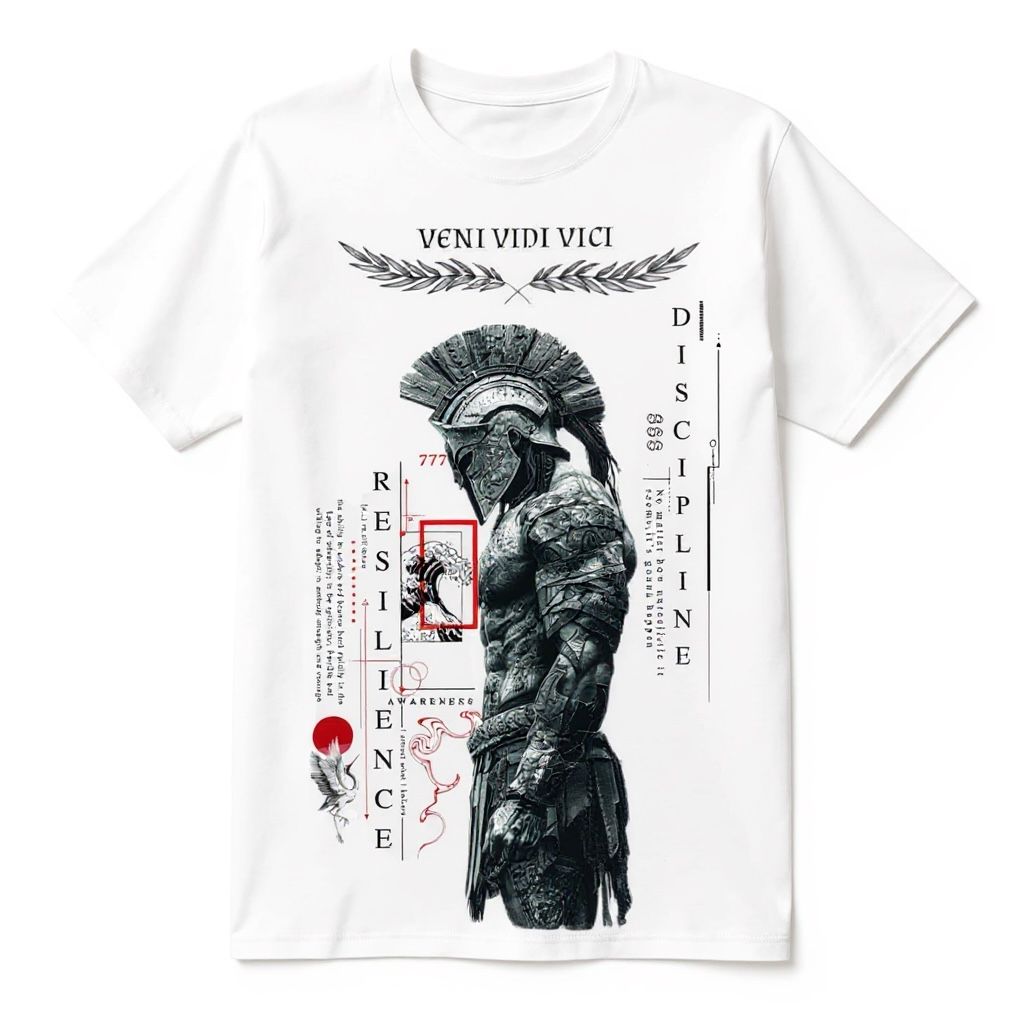 Men's White Roman Warrior Graphic T-Shirt