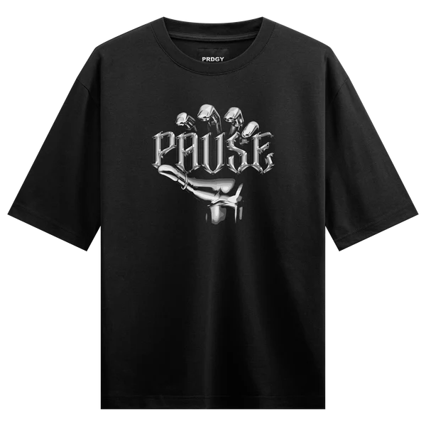 PAUSE Chrome Gothic Graphic Oversized T-Shirt – Black