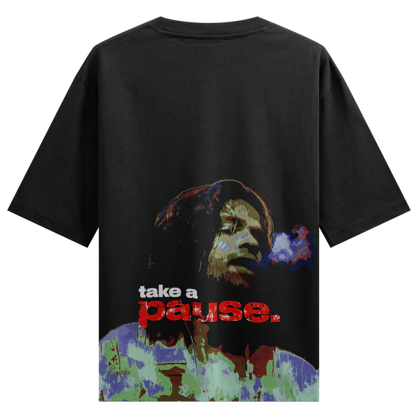 Take a Pause Vintage Portrait Graphic Oversized T-Shirt – Black