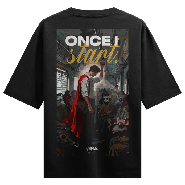 Once I Start Motivational Graphic Oversized T-Shirt – Black