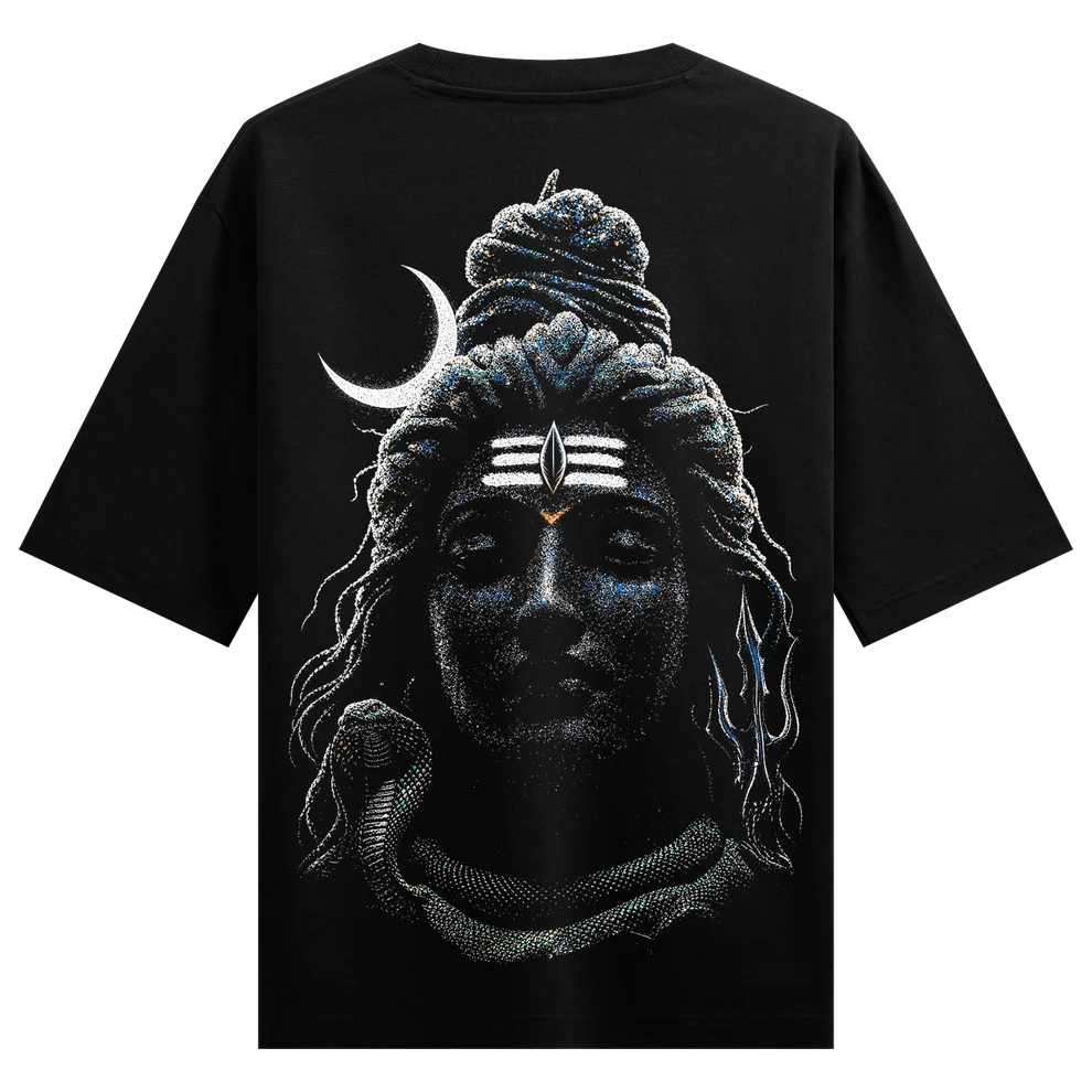 WANKY Mahadev Oversized Black Graphic T-Shirt for Men