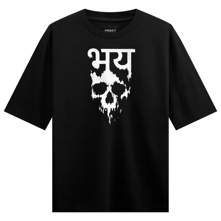 WANKY Bhay Skull Oversized Black Graphic T-Shirt for Men