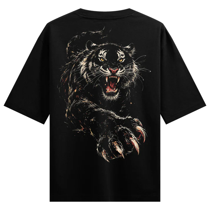 WANKY Shadow Strike Oversized Black Graphic T-Shirt for Men