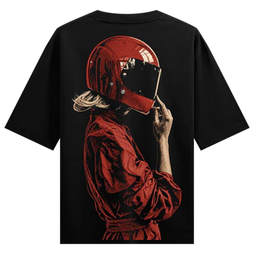 WANKY Red Racer Oversized Black Graphic T-Shirt for Men