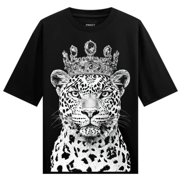WANKY Crowned Leopard Oversized Black Graphic T-Shirt for Men