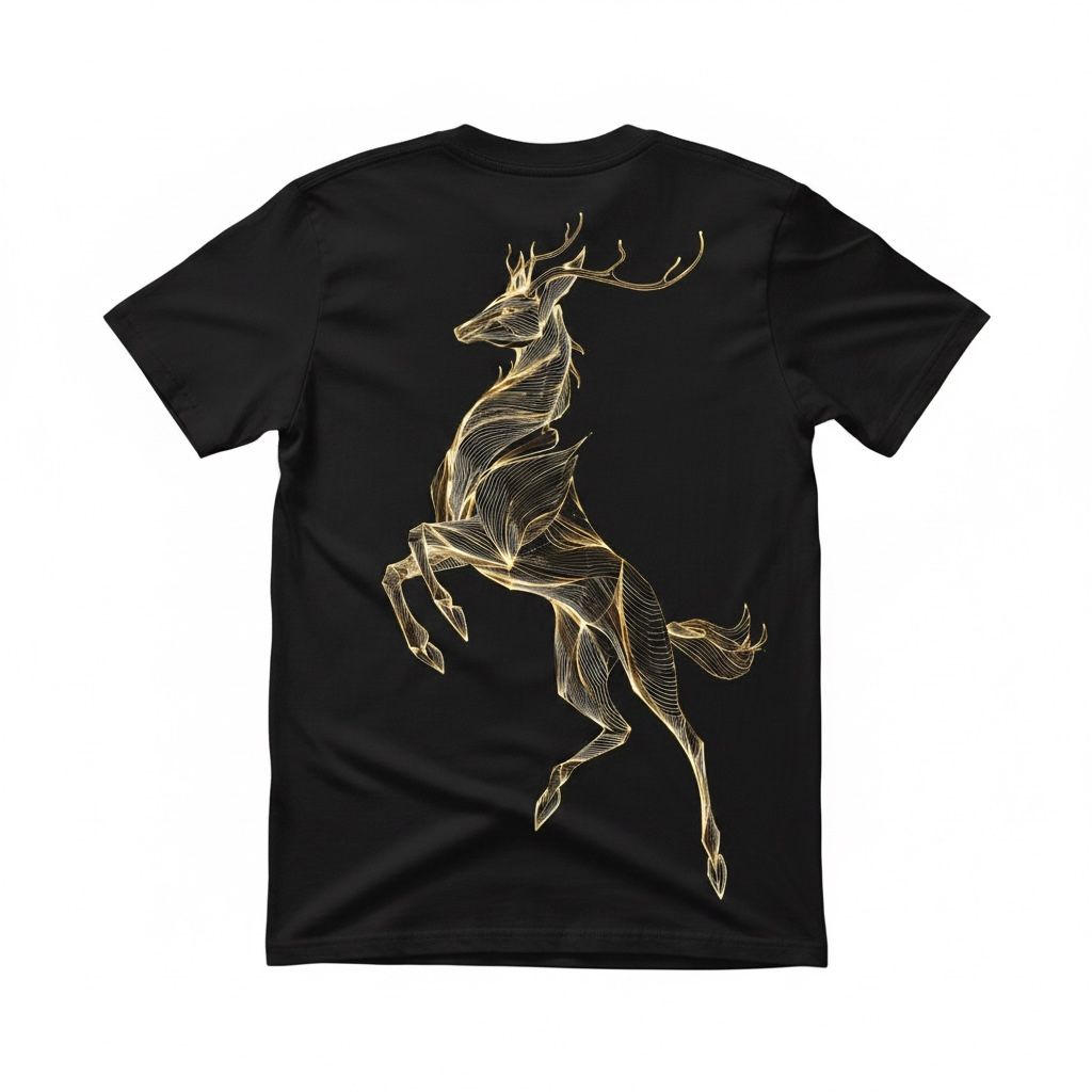 Black Golden Deer Back Print T-Shirt
