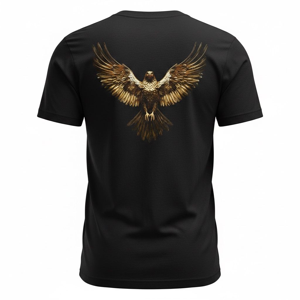 Black Golden Eagle Back Print T-Shirt
