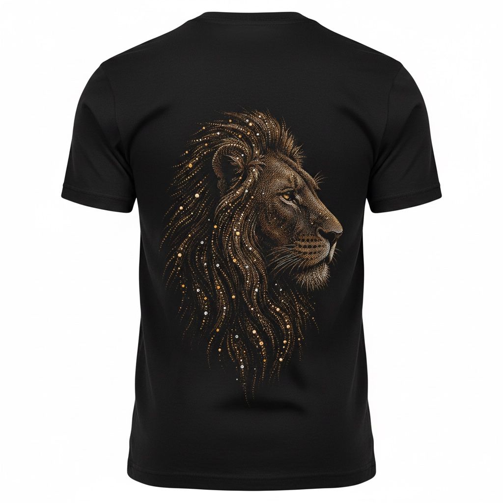 WANKY Men's Black Golden Lion Wanky Graphic Printed Oversized T-Shirt