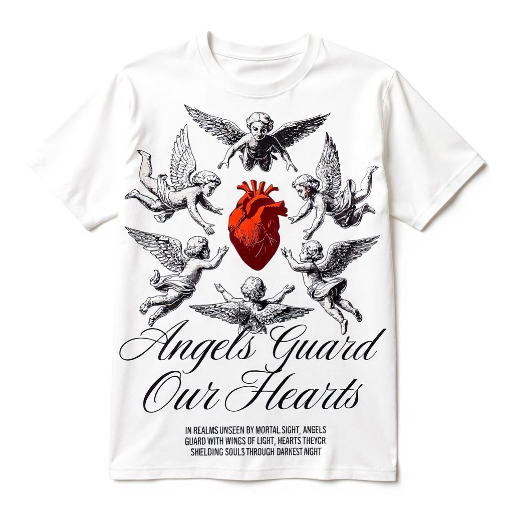 Men's White Angels Guard Our Hearts Graphic T-Shirt