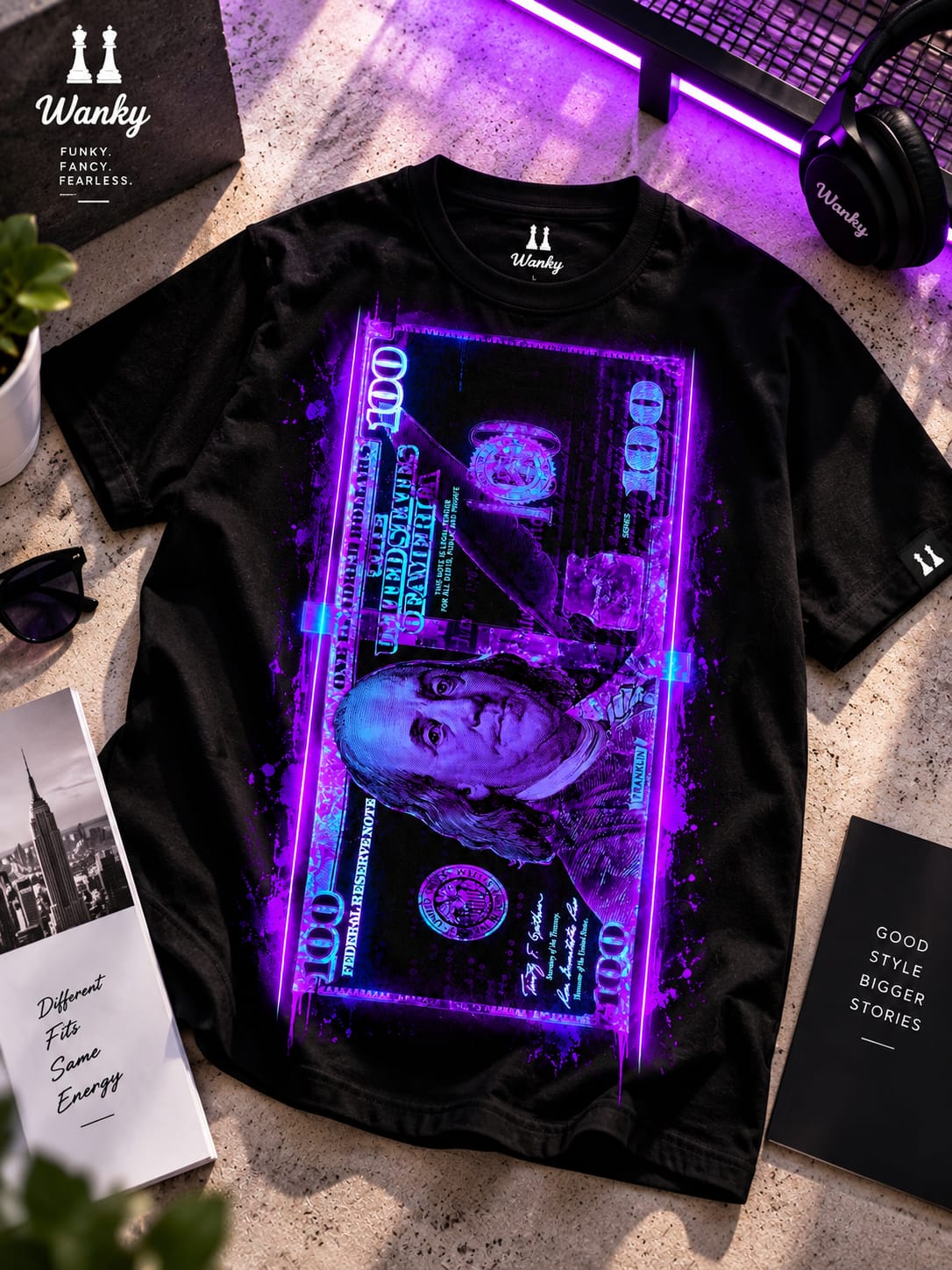 Wanky Men’s Black Money Graphic Oversized T-Shirt