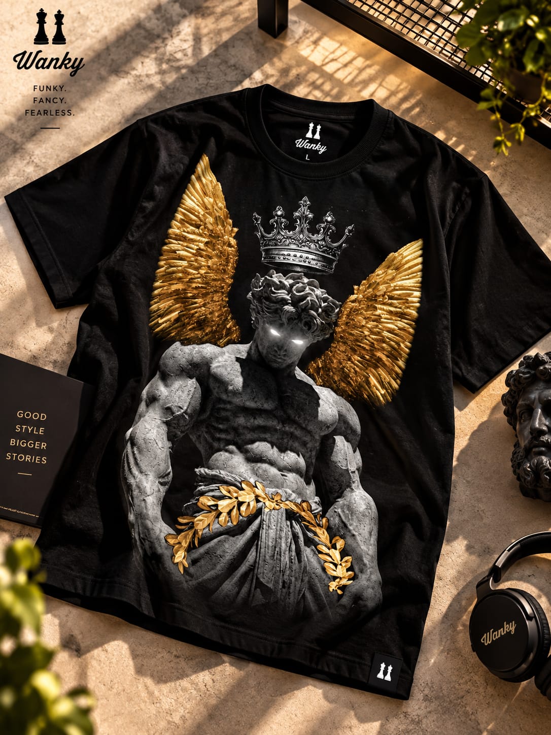 Wanky Men’s Black Winged King Graphic Oversized T-Shirt