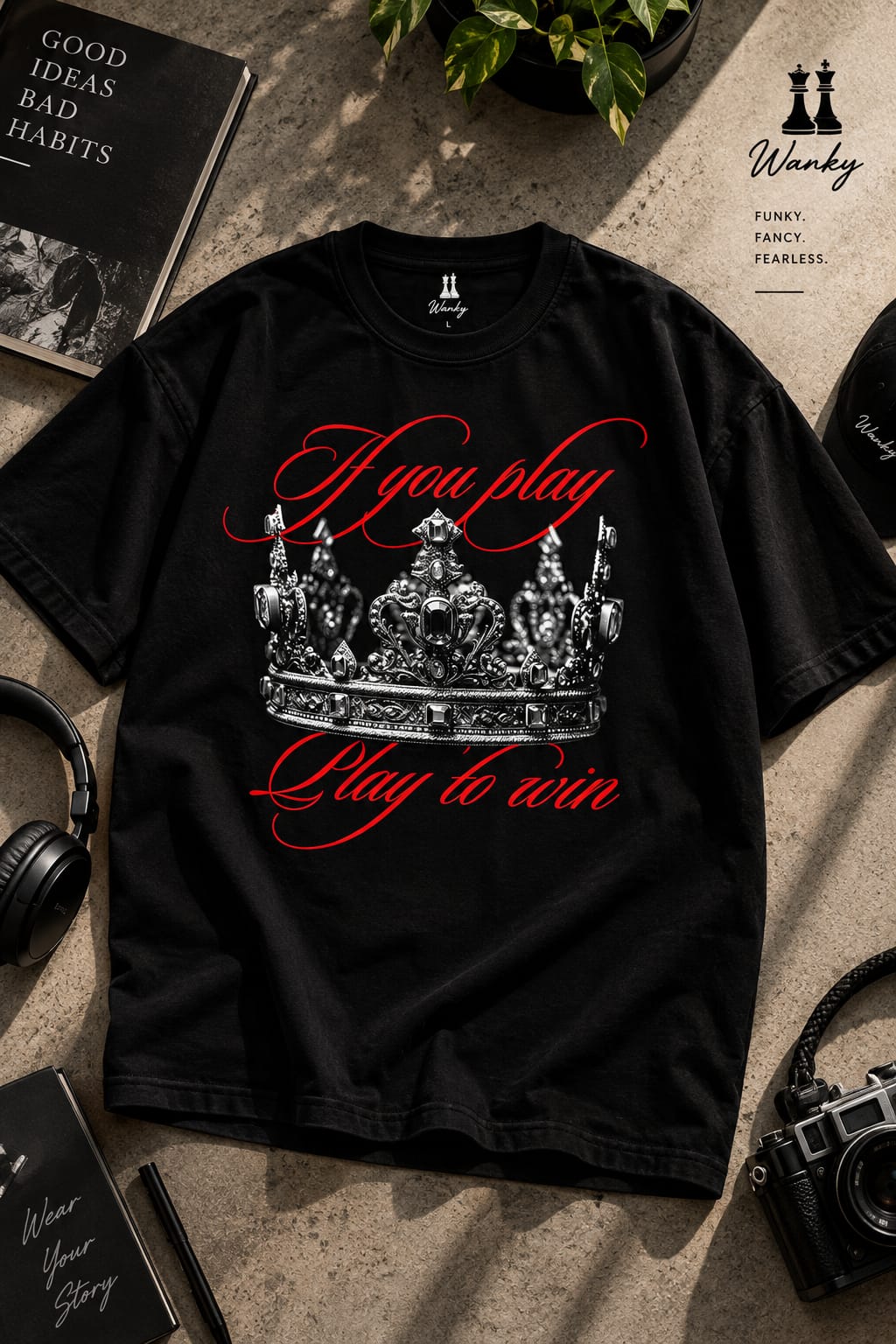 Wanky Men’s Black Crown Printed Graphic T-Shirt