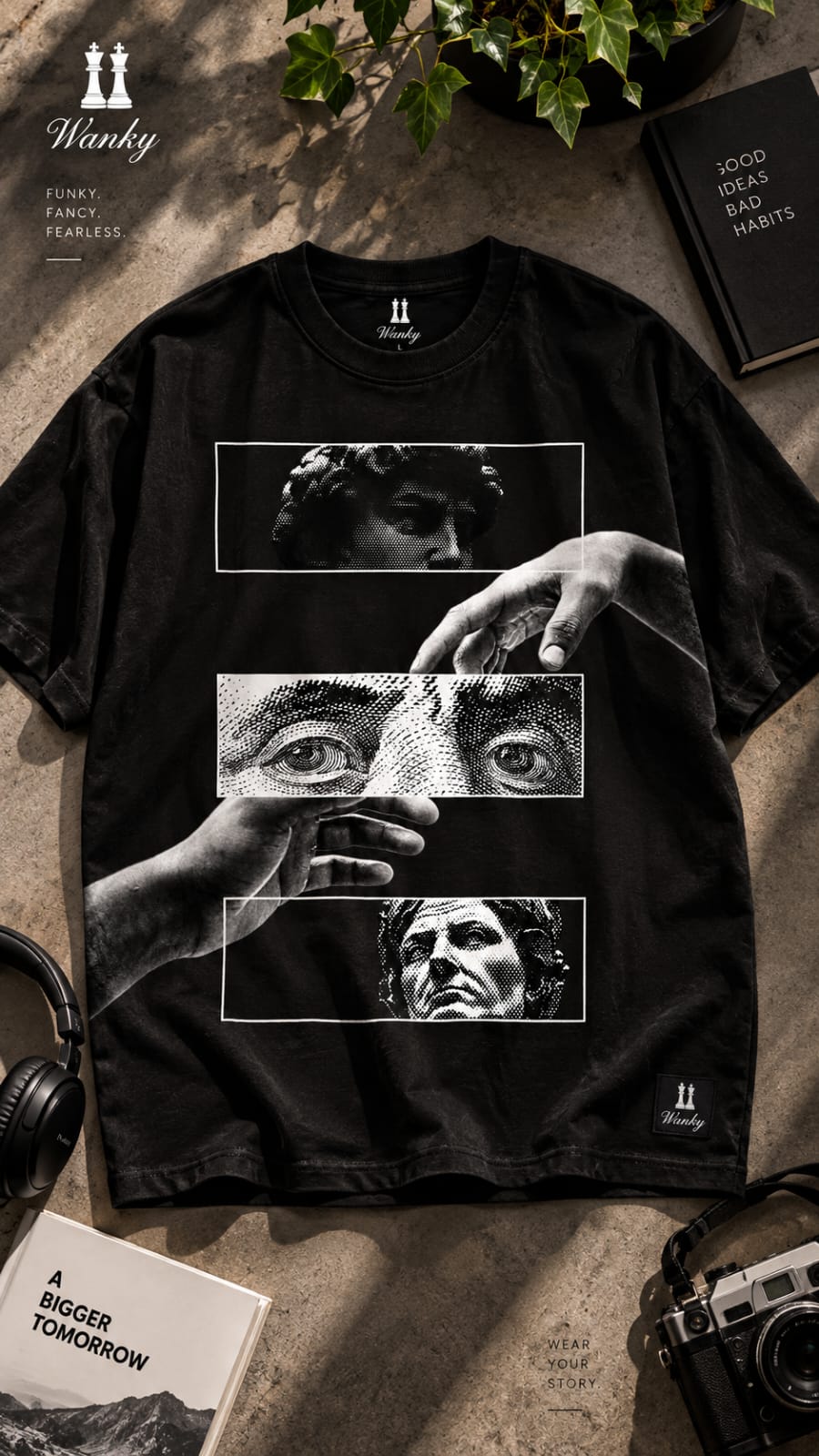 Wanky Men’s Black Classic Statue Printed T-Shirt