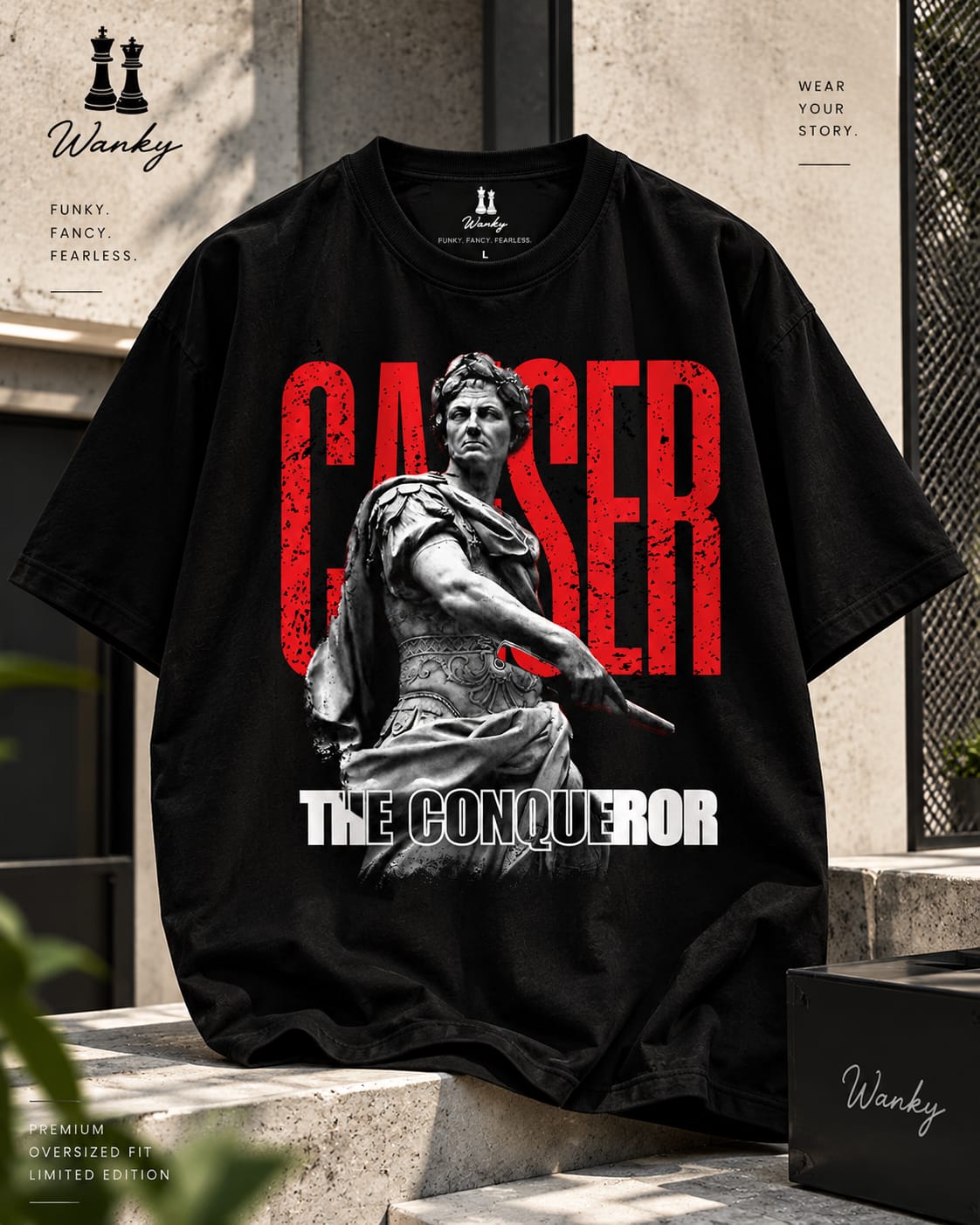Wanky Men’s Black Graphic Printed Oversized T-Shirt