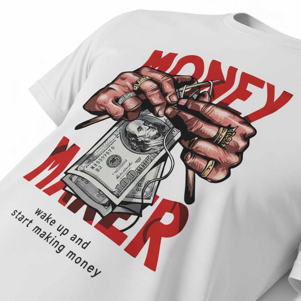 Men's Oversized White Money Print T-Shirt for Men