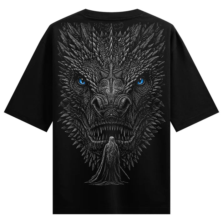 WANKY Dragon Lord Oversized Black Graphic T-Shirt for Men