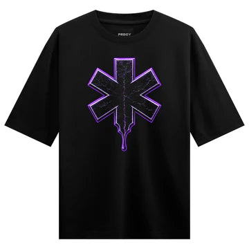 WANKY Cyber Star Oversized Black Graphic T-Shirt for Men