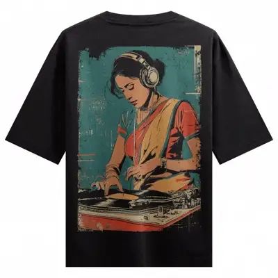 Vintage DJ Girl Graphic Oversized T-Shirt – Black