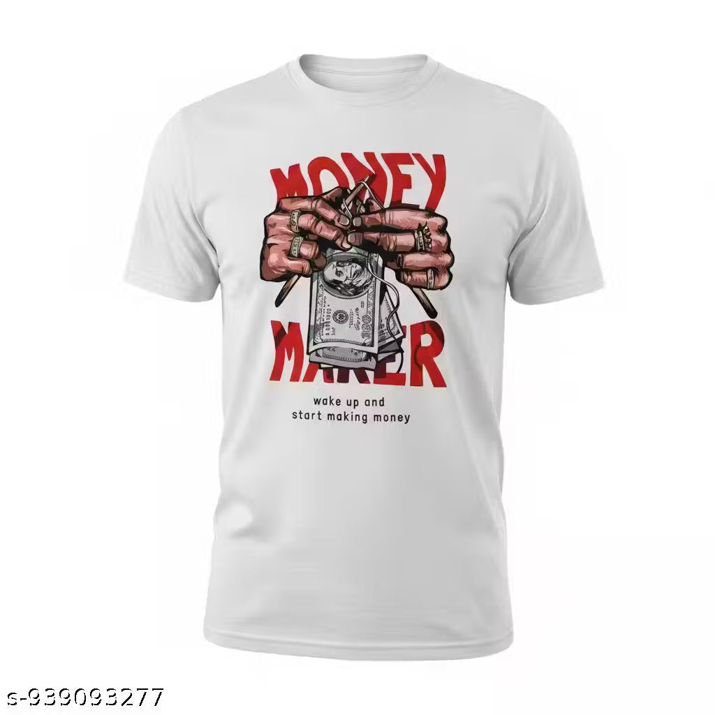 Men's Oversized White Money Print T-Shirt for Men